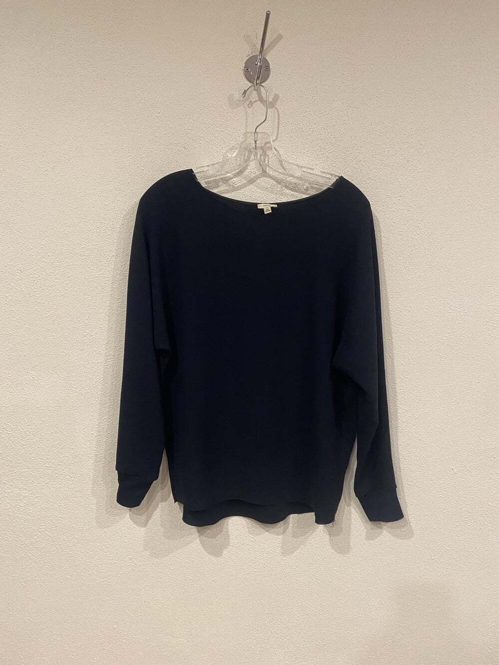 Vince Shirt Womens Small Black Woven Boat Neck Long Sleeve Pullover Top Blouse